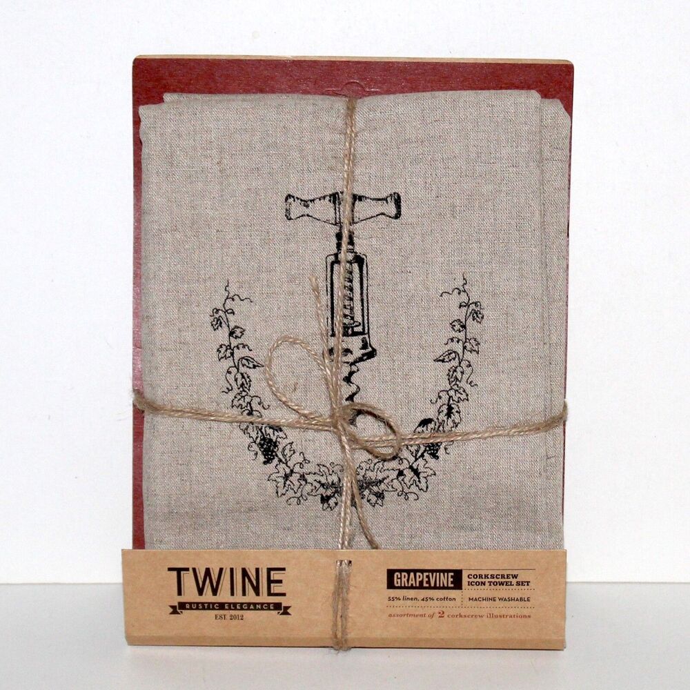 TWINE TrueFabrications 2 Kitchen tea Towel set corkscrew cotton wine NEW french